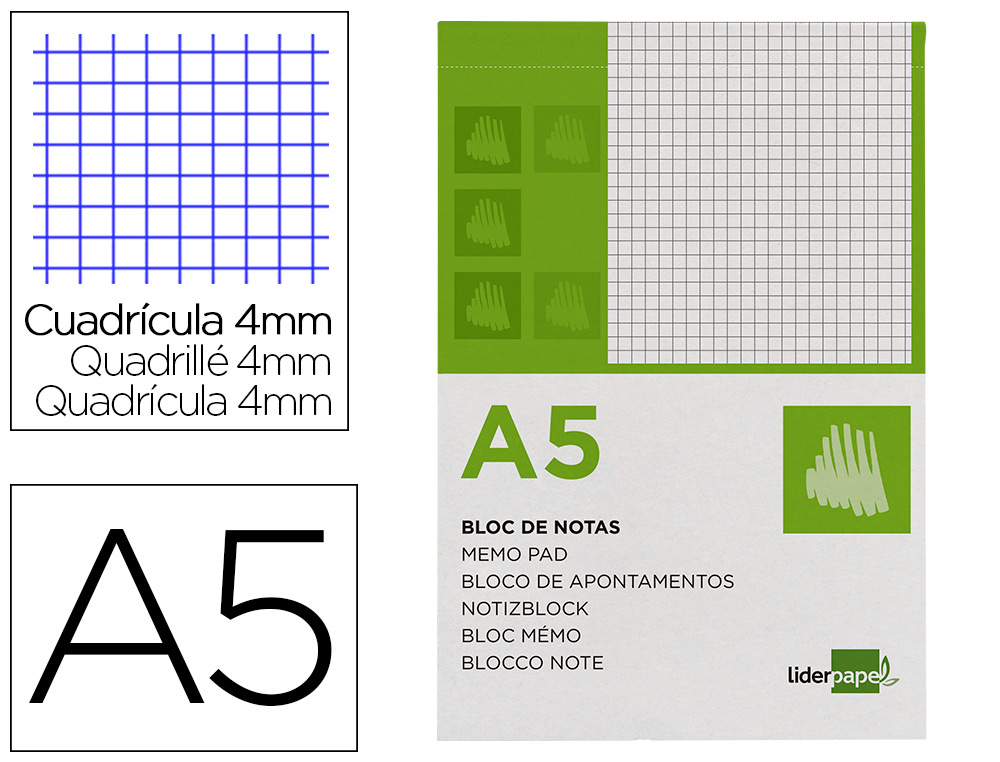 BLOCO DE APONTAMENTOS LIDERPAPEL DIN A5 80 F QUADRICULADO