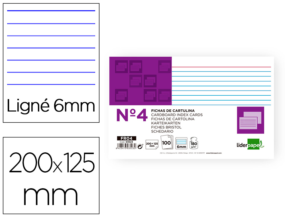 FICHAS EM CARTOLINA, EMB. COM 100, 125X200 MM, PAUTADO