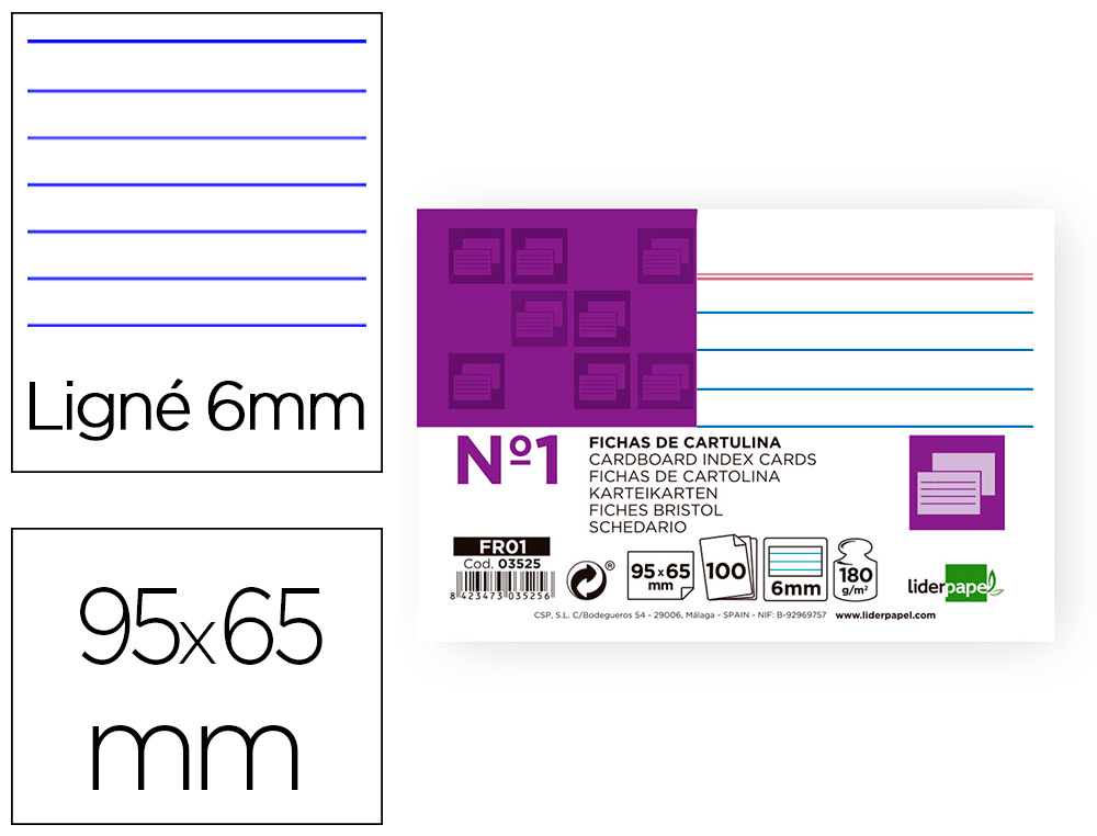 FICHAS EM CARTOLINA, EMB. COM 100, 65X95 MM, PAUTADO