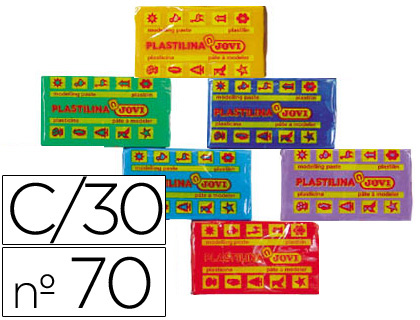 PLASTICINA JOVI 70 PASTILHA 50GRS CAIXA DE 30 CORES NORMAIS