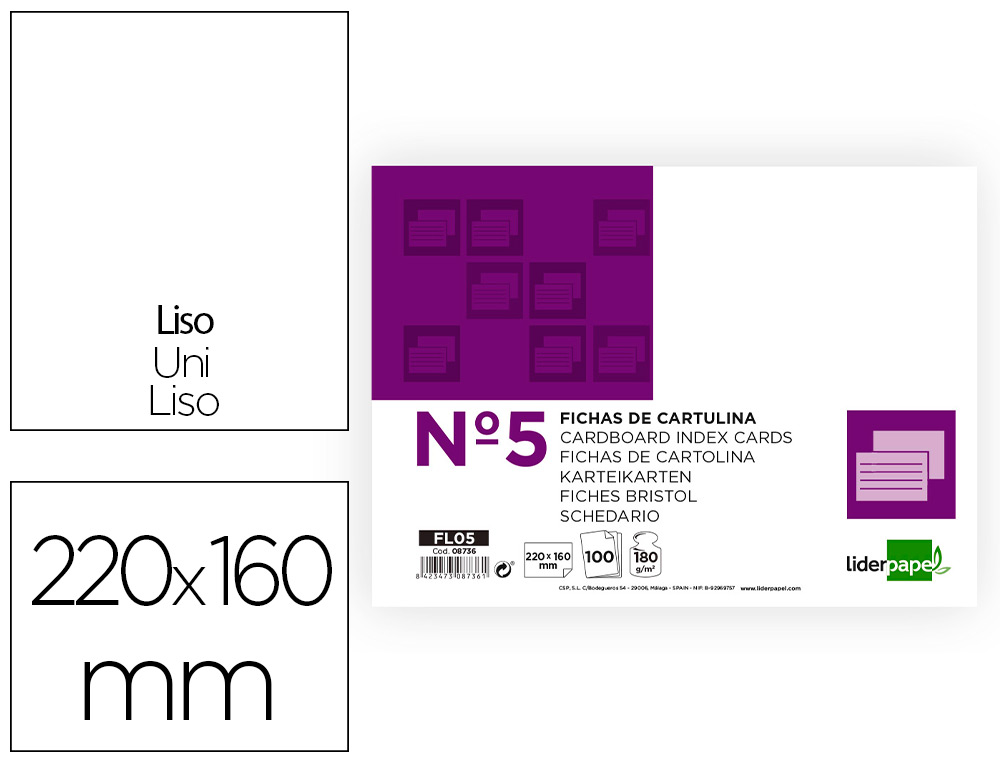 FICHAS EM CARTOLINA, EMB. COM100, 160X220 MM, LISA