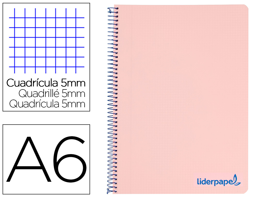 CADERNO ESPIRAL LIDERPAPEL DIN A6 WONDER CAPA PLASTICO 120 F 90 GR QUADRICULA 5MM 4 BANDAS DE CORES COR ROSA