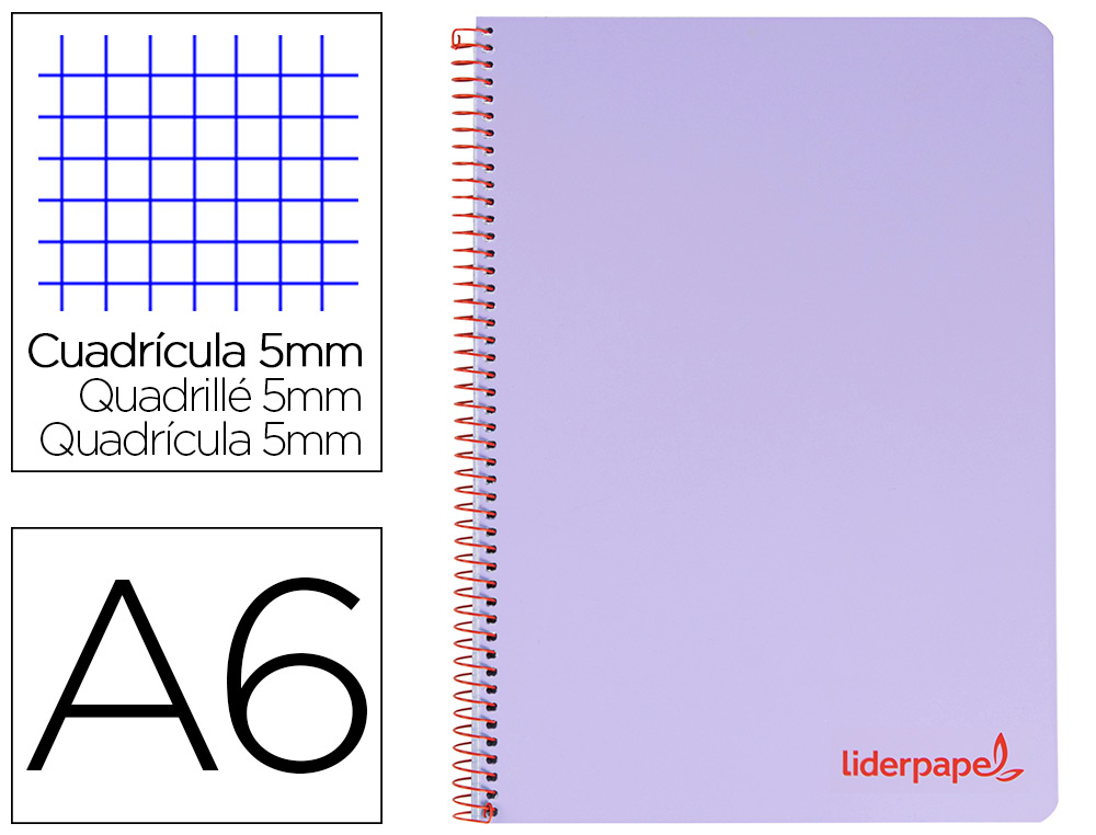 CADERNO ESPIRAL LIDERPAPEL DIN A6 WONDER CAPA PLASTICO 120 F 90 GR QUADRICULA 5MM 4 BANDAS DE CORES COR VIOLETA