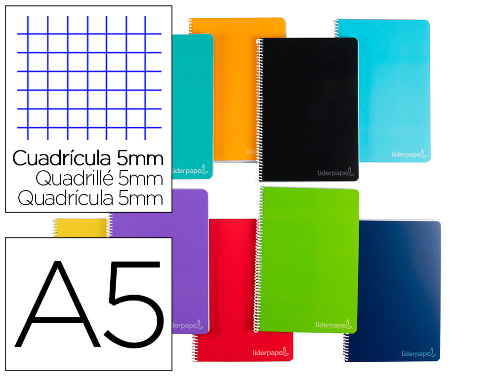 CADERNO ESPIRAL LIDERPAPEL DIN A5 WITTY CAPA EXTRA DURA 140 F 75GR QUADRICULA 5MM 5 BANDAS DE CORES CORES SORTIDAS