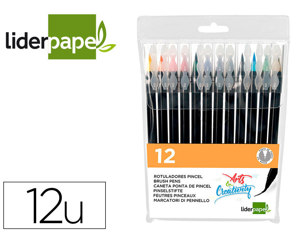 MARCADOR LIDERPAPEL PONTA PINCEL EXTRA SUAVE CAIXA 12 UNIDADES CORES SORTIDAS