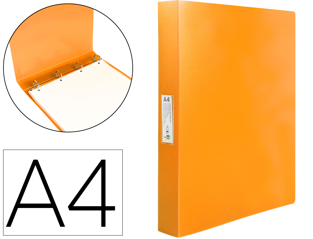 PASTA LIDERPAPEL POLIPROPILENO DIN A4 4 ANEIS 25 MM MISTOS LARANJA FLUOR OPACO