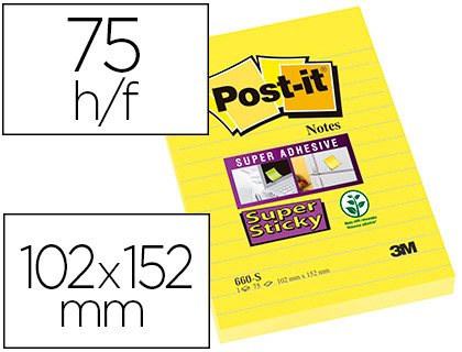 BLOCO DE NOTAS ADESIVAS POST-IT SUPER STICKY RAIADO AMARELO ULTRA 102X152 MM