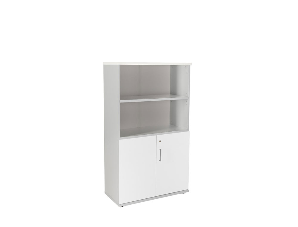 ARMARIO ROCADA COM DOIS ESTANTES E DOIS PORTAS INFERIORES SERIE STORE 156X90X45 CM ACABAMENTO AB04 ALUMINIO/BRANCO