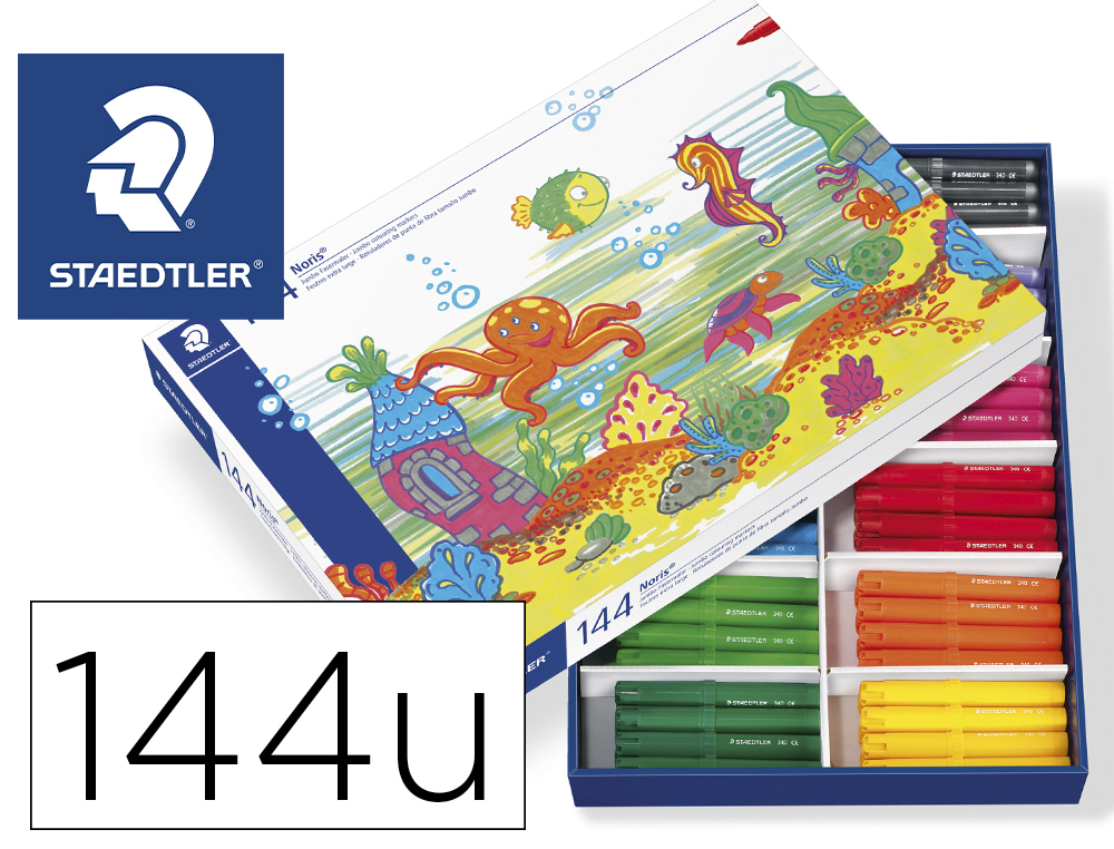 MARCADOR STAEDTLER COR JUMBO TRACO 3 MM CAIXA DE 144 UNIDADES SORTIDAS 12 X COR
