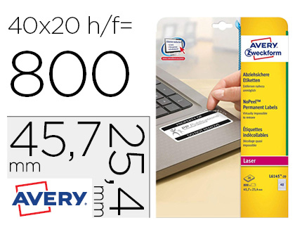 ETIQUETA ADESIVA AVERY TAMANHO 45,7X25,4 MM PERMANENTE LASER BRANCA CAIXA DE 800 UNIDADES