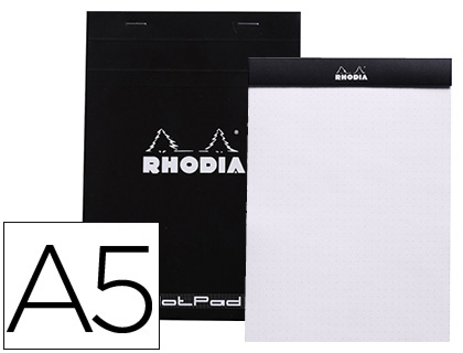 BLOCO DE NOTAS RHODIA BLACK DOT PAD DIN A5 80 F 80 GR LISO COM PONTOS PRETOS 5 MM PERFURADO