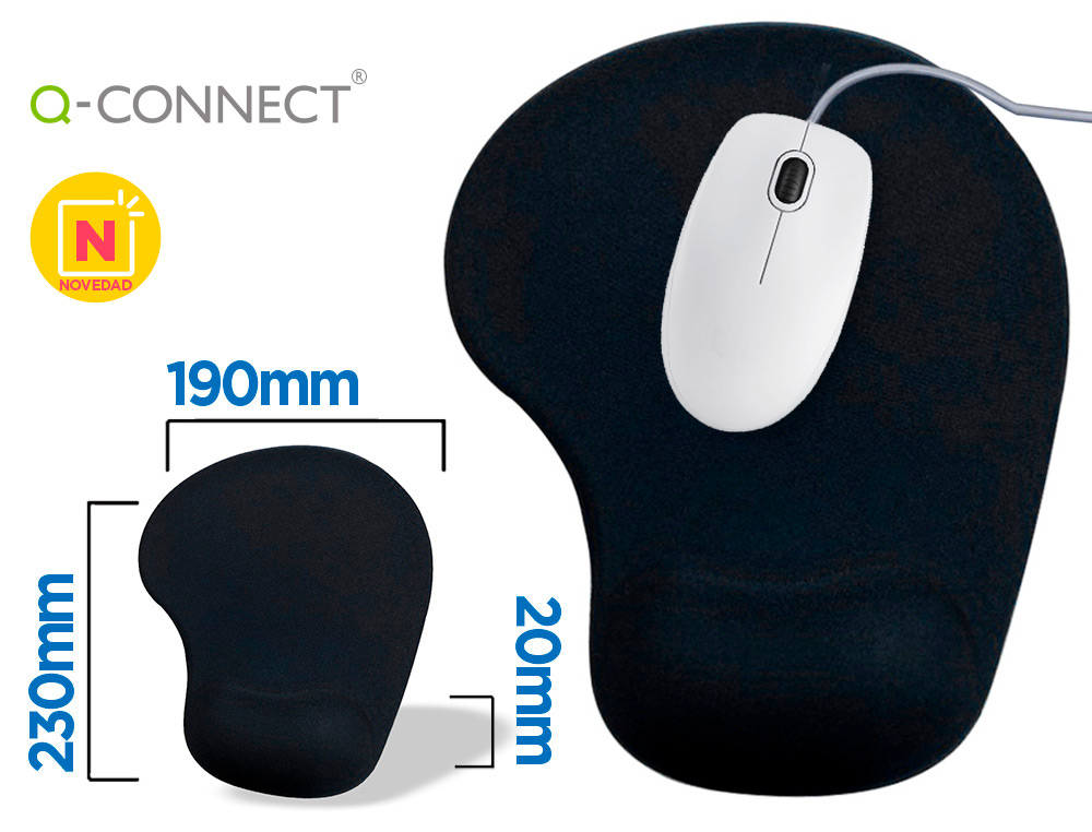 TAPETE PARA RATO Q-CONNECT COM APOIO DE PULSOS DE GEL COR PRETO