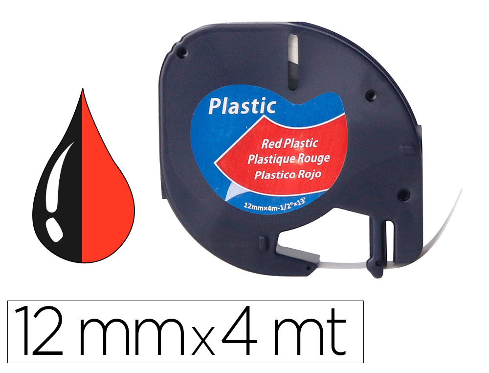 FITA Q-CONNECT 12MM X 4MT PRETA-VERMELHA COSMICO PARA MAQUINA LETRATAG