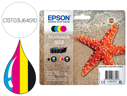 TINTEIRO EPSON 603 XP-2100 / 2105 / 3100 / 4100 / WF-2810 / 2830 / 2835 / 2850 MULTIPACK 4 CORES PRETO