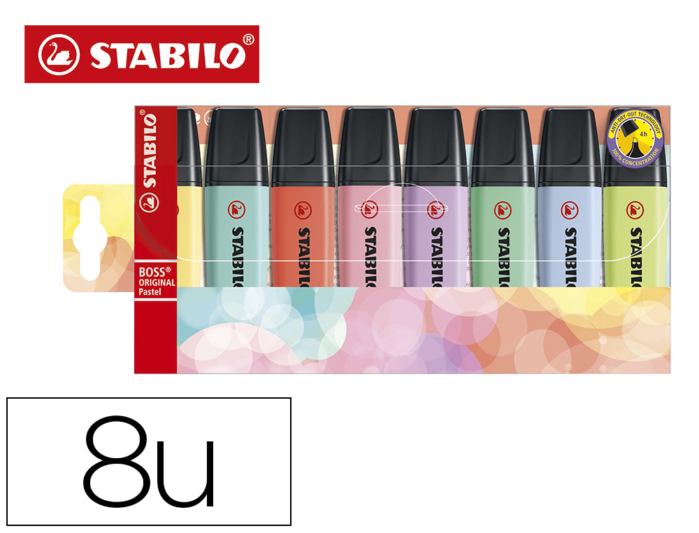 MARCADOR FLUORESCENTE STABILO BOSS 70 PASTEL ESTOJO DE 8 UNIDADES CORES SORTIDAS