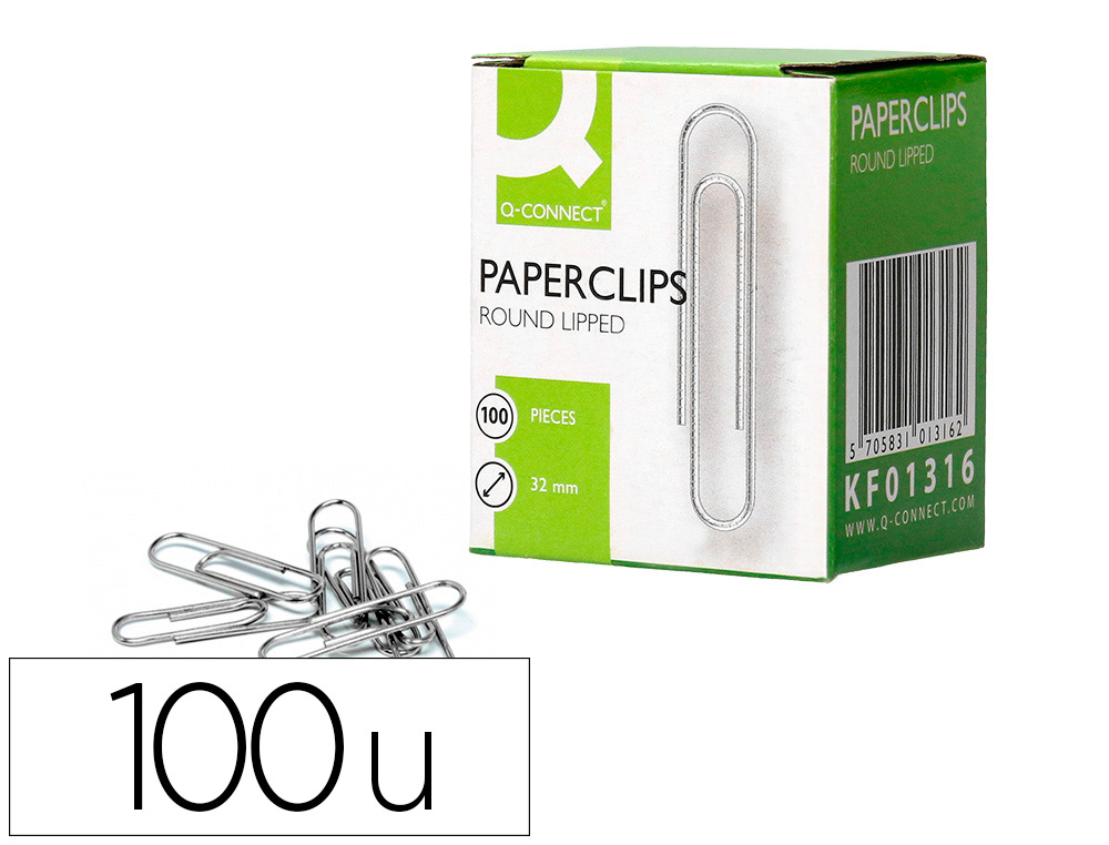 CLIPS NIQUELADOS Q-CONNECT LABIADO - N. 2 - 32 MM CAIXA DE 100 UNIDADES
