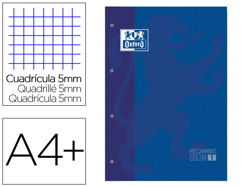 RECARGA COR 1 OXFORD DIN A4+ 80 FOLHAS 90 GR QUADRICULA 5 MM 4 FUROS COR AZUL ESCURO