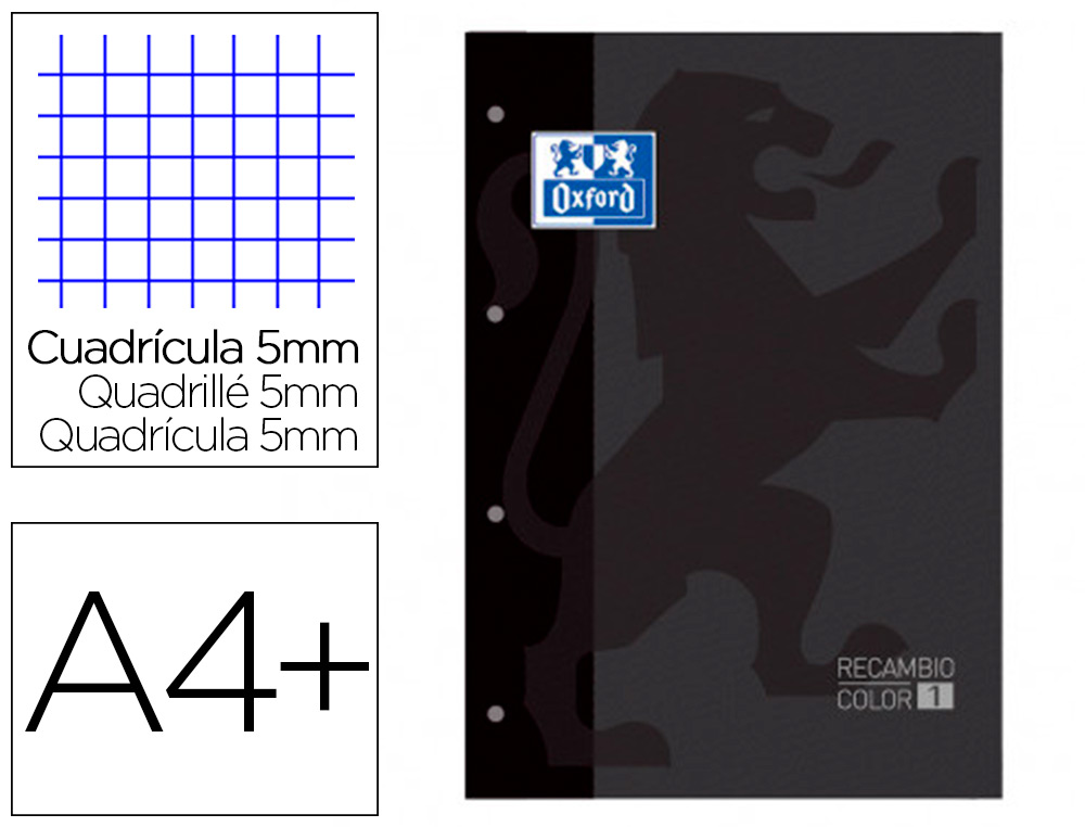 RECARGA COR 1 OXFORD DIN A4+ 80 FOLHAS 90 GR QUADRICULA 5 MM 4 FUROS COR PRETO
