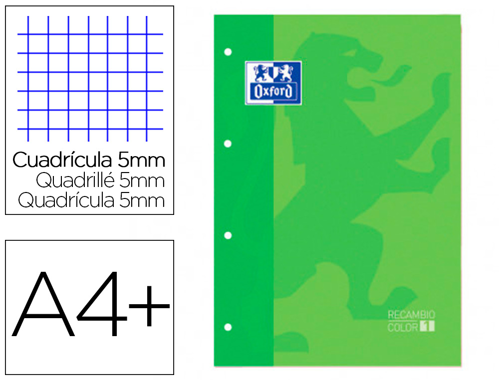 RECARGA COR 1 OXFORD DIN A4+ 80 FOLHAS 90 GR QUADRICULA 5 MM 4 FUROS COR VERDE MACA