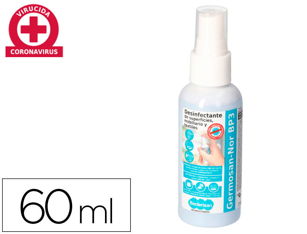 LIQUIDO DE LIMPEZA HIGIENIZANTE DESEMFETANTE GERMOSAN NOR BP3 PARA SUPERFICIES E MOBILIARIO FRASCO PULVERIZADOR DE 60 ML