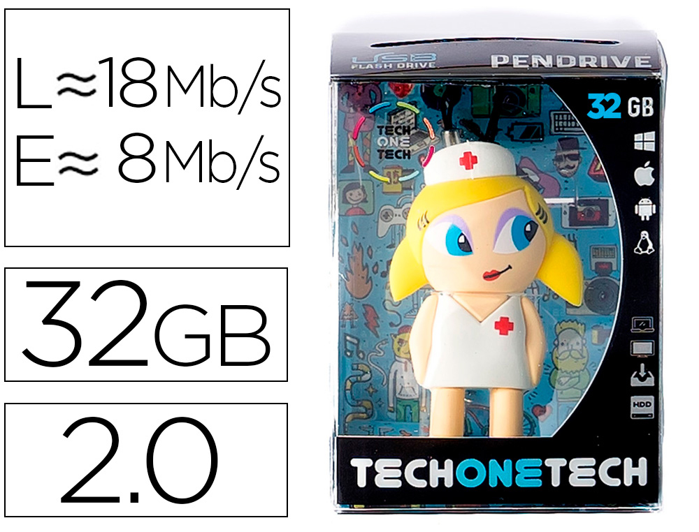 PEN DRIVE USB TECH ONE TECH ENFERMEIRA KITTY 32 GB