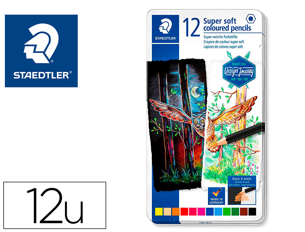 LAPIS DE COR STAEDTLER SUPER SOFT CAIXA METALICA DE 12 CORES SORTIDAS