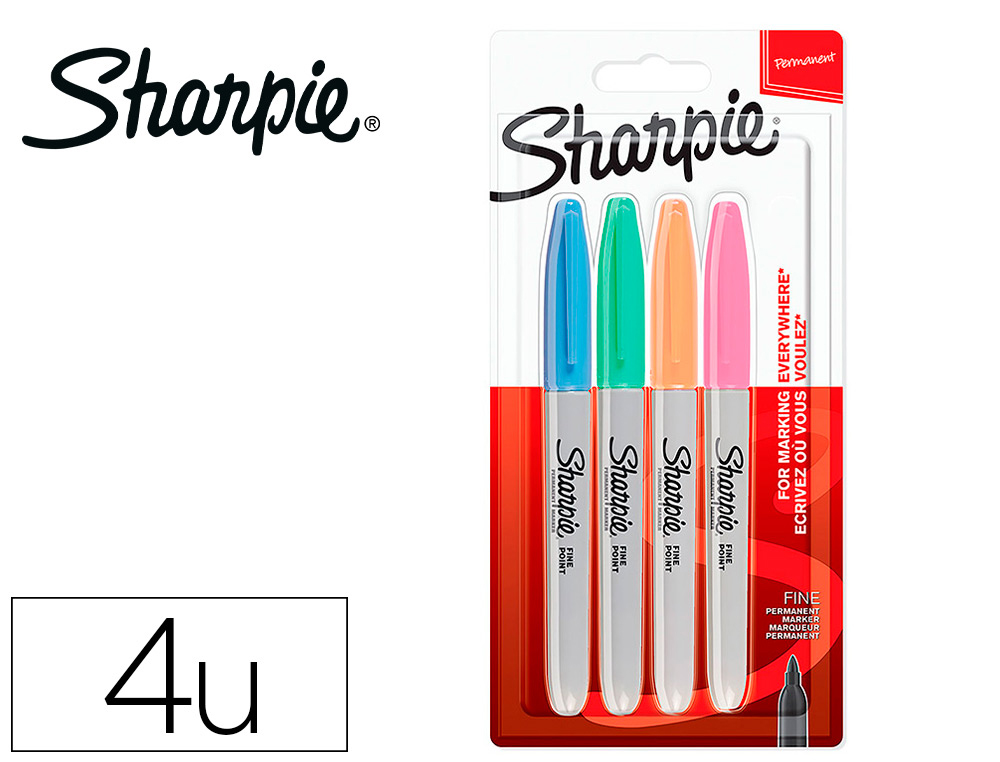 MARCADOR SHARPIE PERMANENTE FINO PONTA 1 MM BLISTER 4 UNIDADES CORES PASTEL SORTIDAS