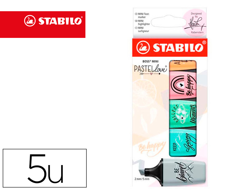 MARCADOR STABILO BOSS MINI PASTEL LOVE ESTOJO DE 5 UNIDADES CORES SORTIDAS