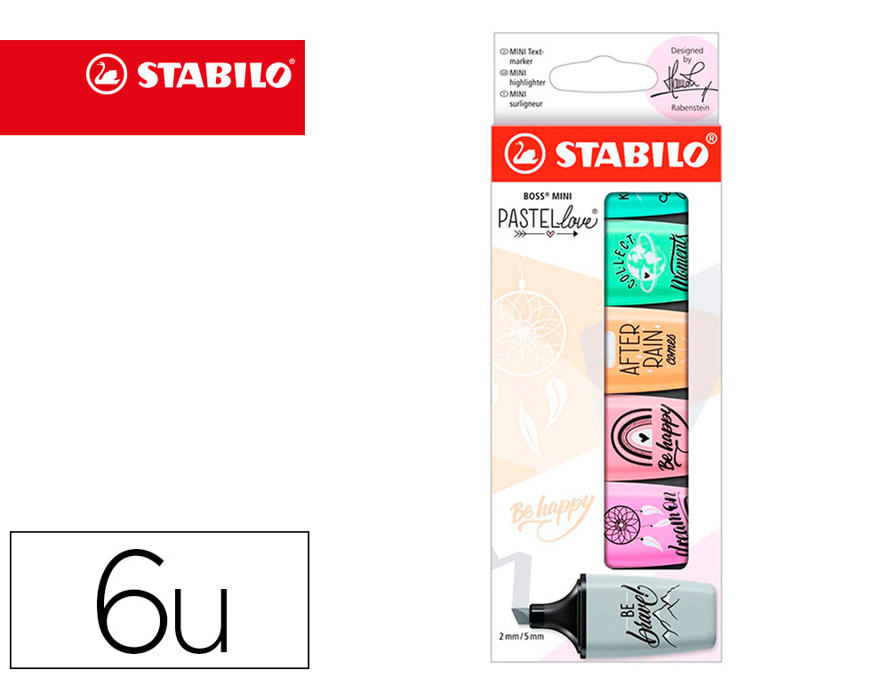 MARCADOR FLUORESCENTE STABILO BOSS MINI PASTEL LOVE ESTOJO DE 6 UNIDADES CORES SORTIDAS