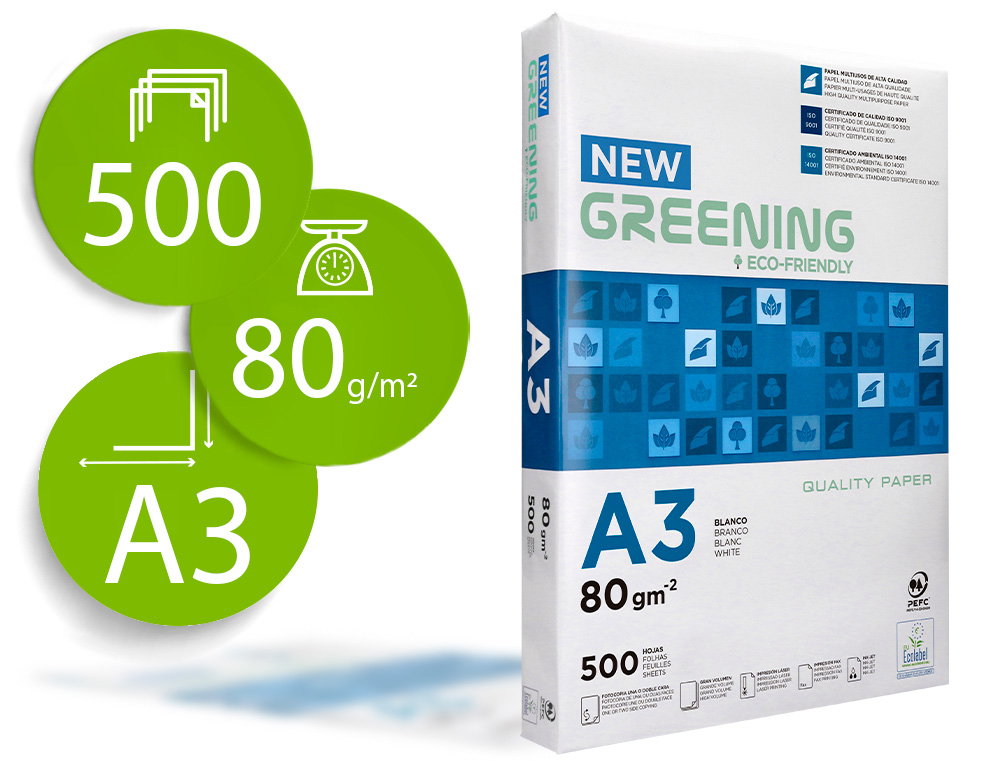 PAPEL FOTOCOPIA GREENING DIN A3 80 GR EMBALAGEM DE 500 FOLHAS