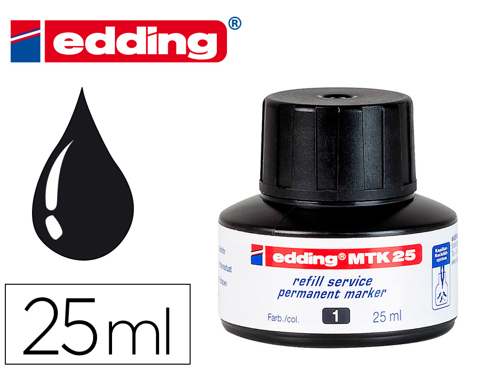 TINTA MARCADOR EDDING MTK-25 COM SISTEMA CAPILAR COR PRETO FRASCO DE 25 ML