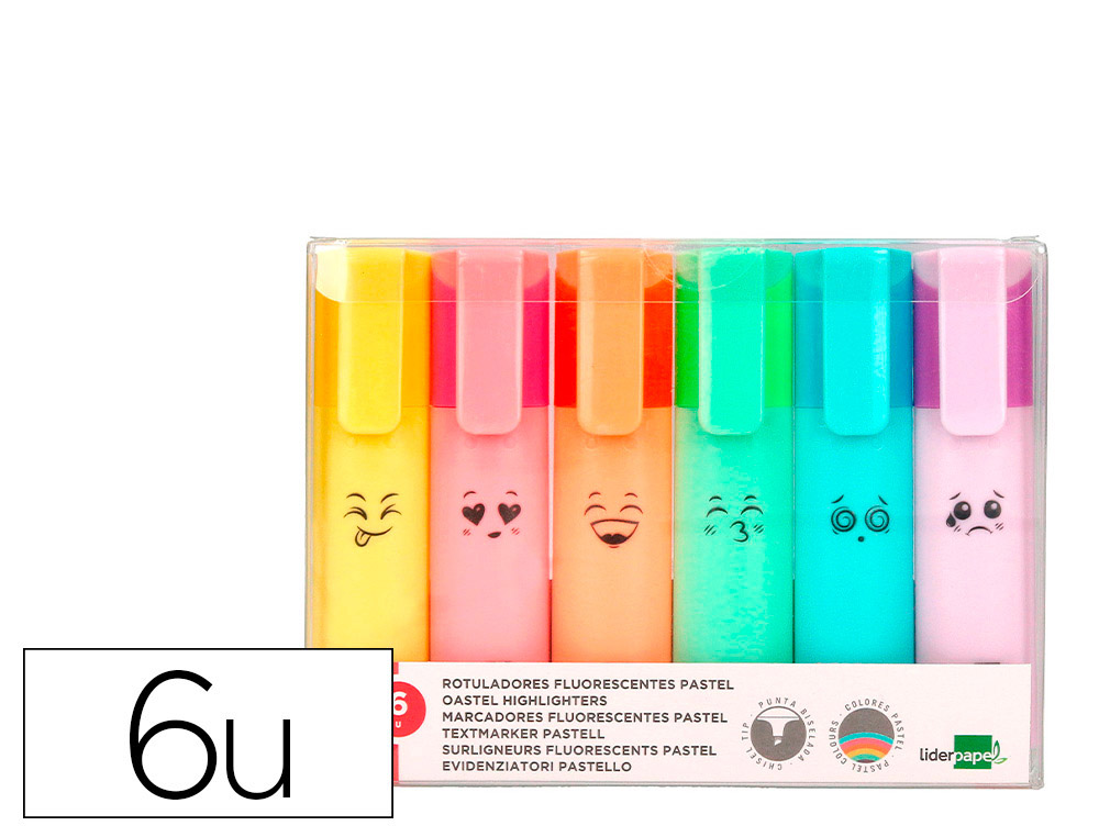 MARCADOR LIDERPAPEL FLUORESCENTE PASTEL PONTA BISELADA ESTOJO DE 6 UNIDADES CORES SORTIDAS
