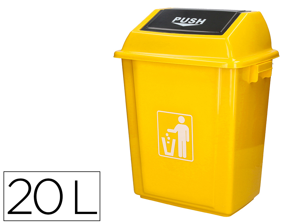 CONTENTOR DE LIXO Q-CONNECT PLASTICO COM TAMPA DE EMPURRAR 20 LITROS 340X240X450 MM AMARELO