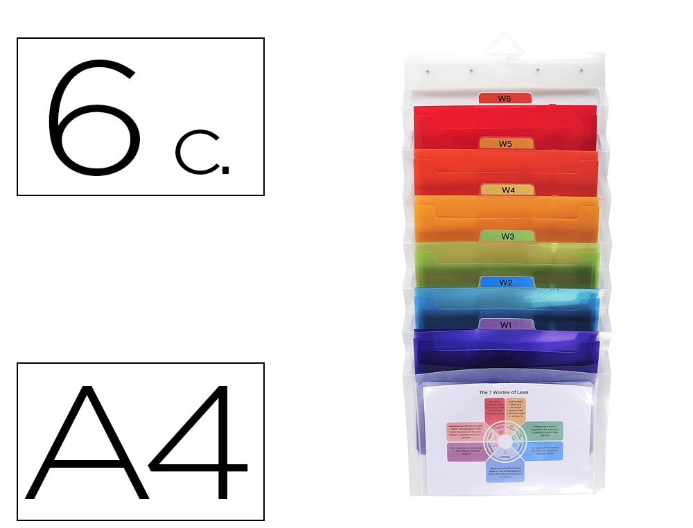 CLASSIFICADOR DE PAREDE EXACOMPTA POLIPROPILENO CRISTAL 6 COMPARTIMENTOS