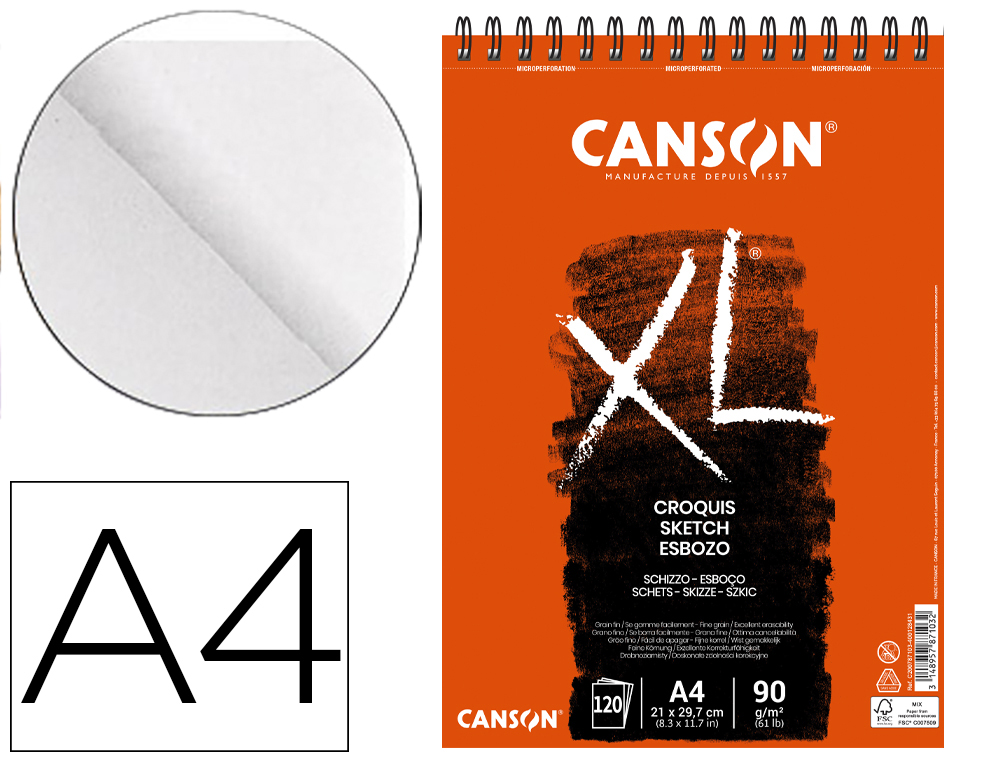 BLOCO DE DESENHO XL CROQUIS DIN A4 MICROPERFURADO 21X29,7 CM 120 FOLHAS GRAO FINO 90 GR/M2