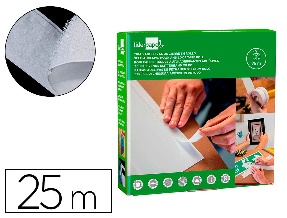 FITA DE FECHO ADESIVA LIDERPAPEL VELCRO BRANCO 20MM X 25M