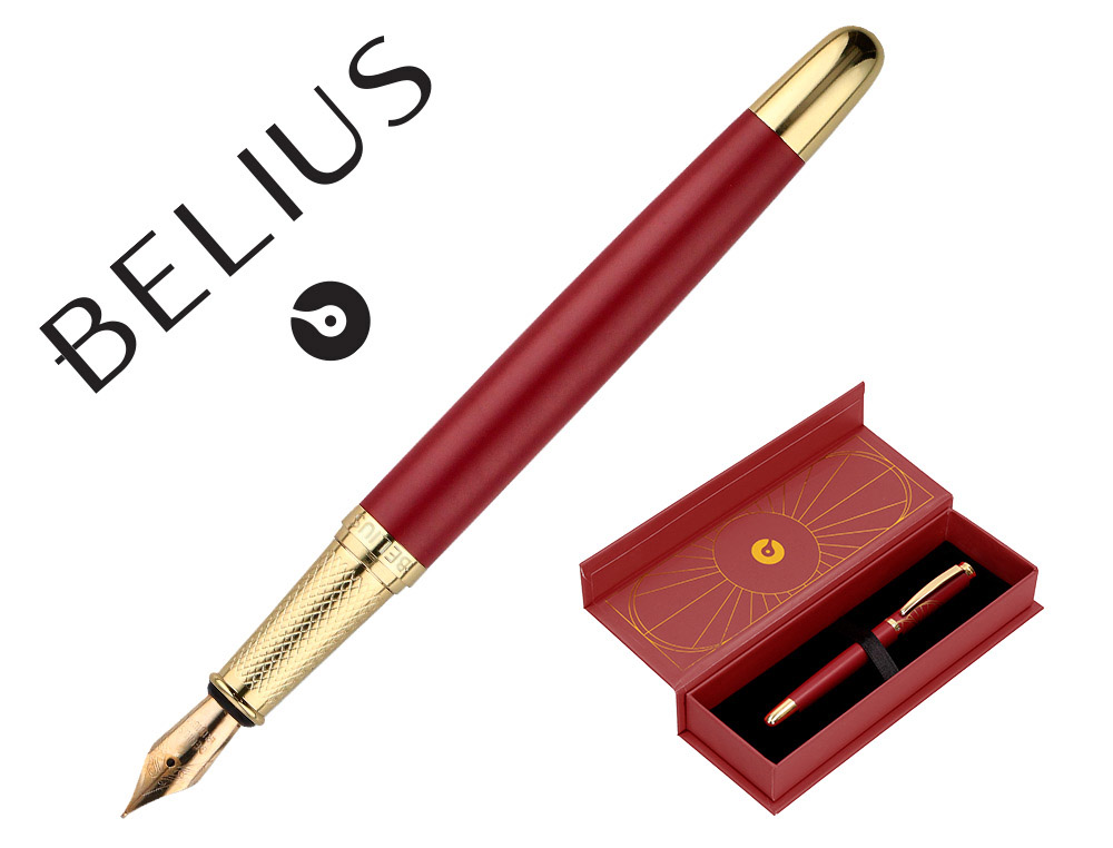 CANETA BELIUS SOIREE ALUMINIO DESENHO ART DECO BORDEAUX E DOURADO TINTA AZUL CAIXA DESIGN