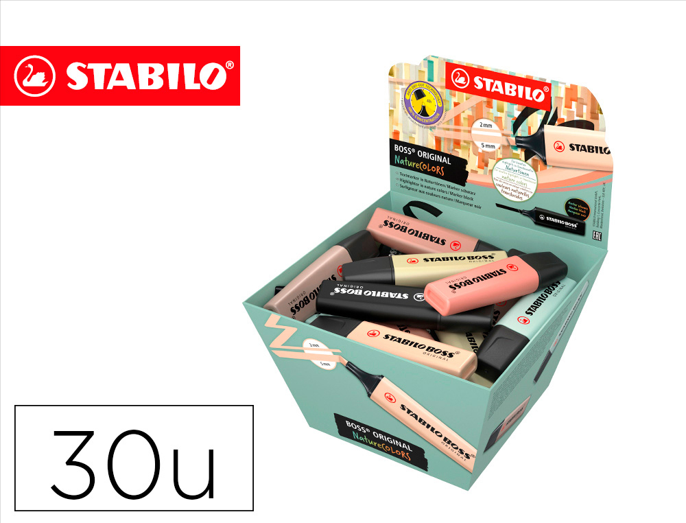 MARCADOR FLUORESCENTE STABILO BOSS PASTEL 70 NATURE COLORS EXPOSITOR CESTO DE 30 UNIDADES CORES SORTIDAS