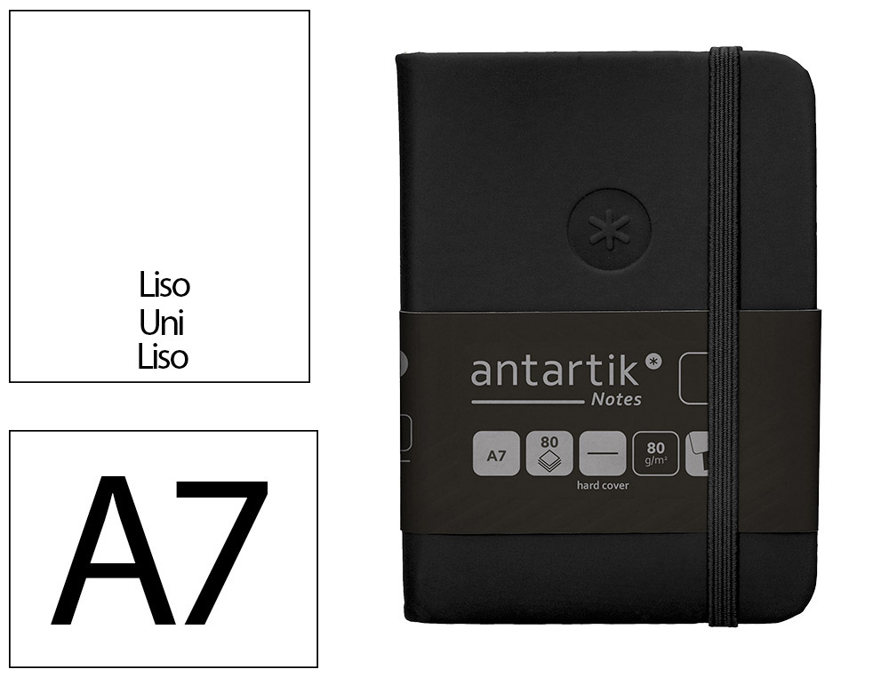 CADERNO COM ELASTICO ANTARTIK NOTES CAPA DURA A7 LISO PRETO 80 FOLHAS 80 GR FSC