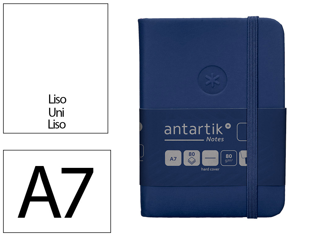 CADERNO COM ELASTICO ANTARTIK NOTES CAPA DURA A7 LISO AZUL MARINHO 80 FOLHAS 80 GR FSC