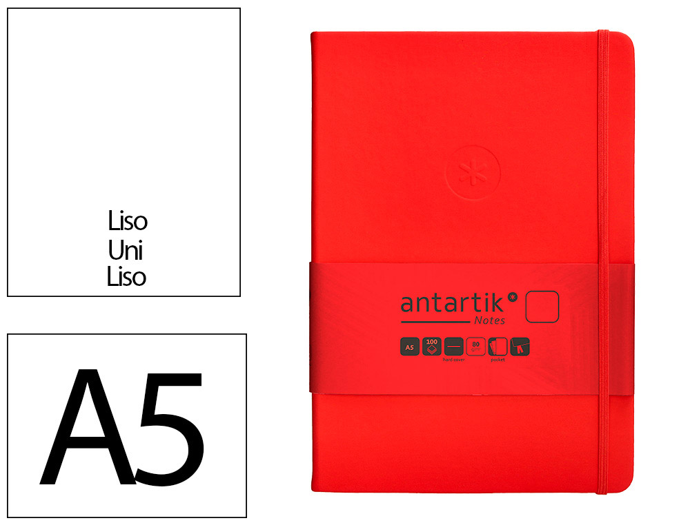 CADERNO COM ELASTICO ANTARTIK NOTES CAPA DURA A5 LISO VERMELHO 100 FOLHAS 80 GR FSC