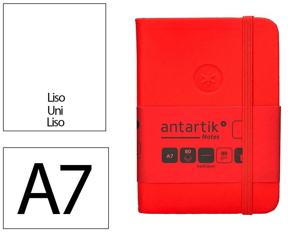 CADERNO COM ELASTICO ANTARTIK NOTES CAPA DURA A7 LISO VERMELHO 80 FOLHAS 80 GR FSC