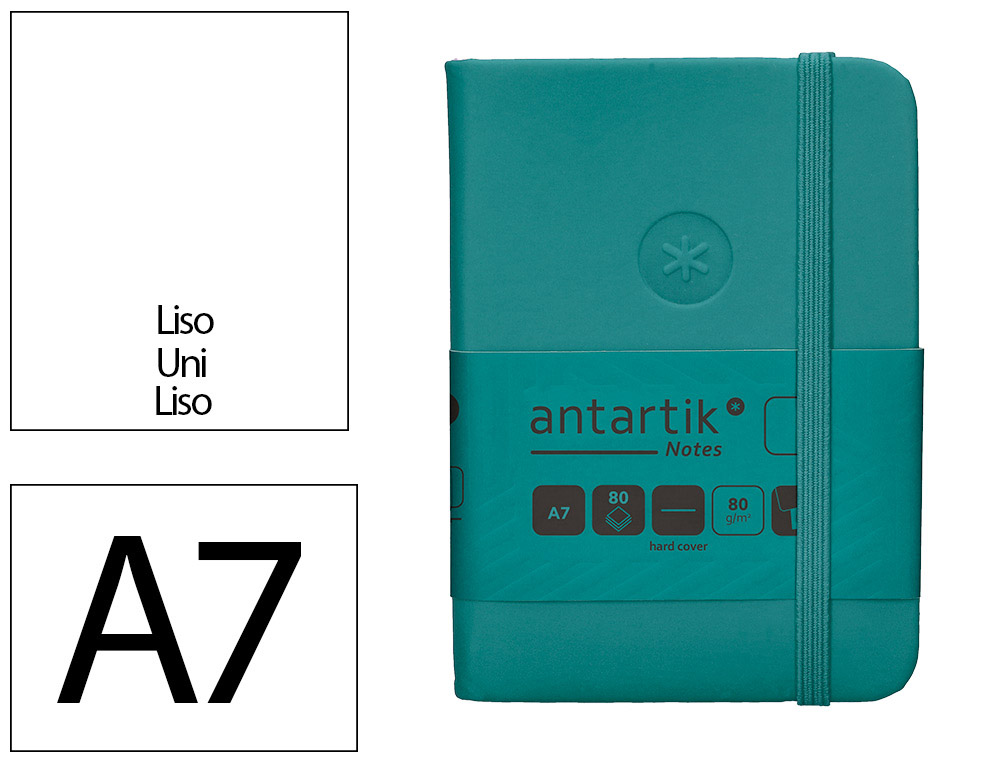 CADERNO COM ELASTICO ANTARTIK NOTES CAPA DURA A7 LISO VERDE AGUA-MARINHA 80 FOLHAS 80 GR FSC