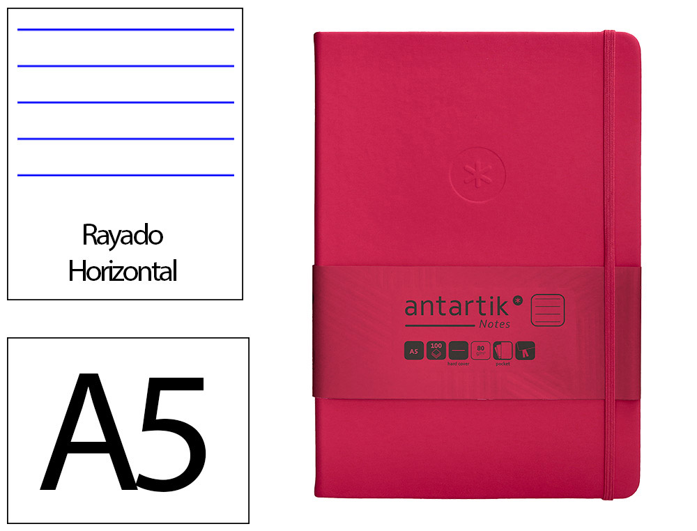 CADERNO COM ELASTICO ANTARTIK NOTES CAPA DURA A5 PAUTADO FUCSIA 100 FOLHAS 80 GR FSC