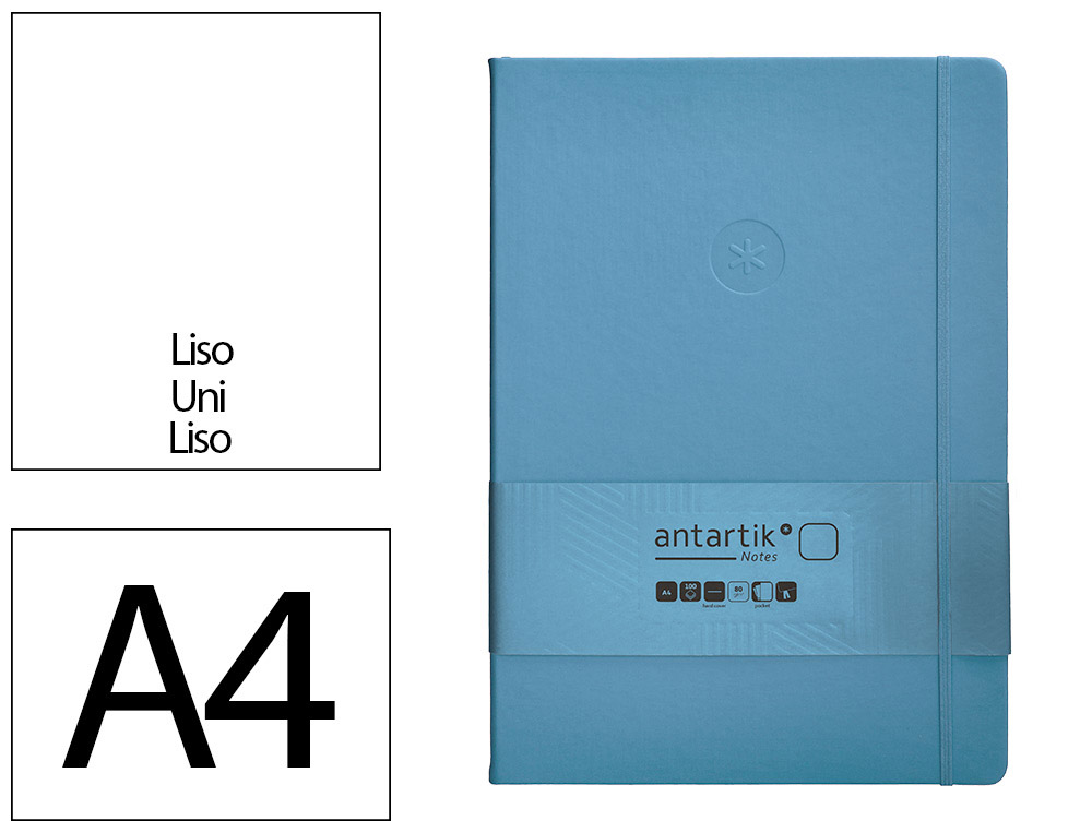 CADERNO COM ELASTICO ANTARTIK NOTES CAPA DURA A4 LISO AZUL CLARO 100 FOLHAS 80 GR FSC