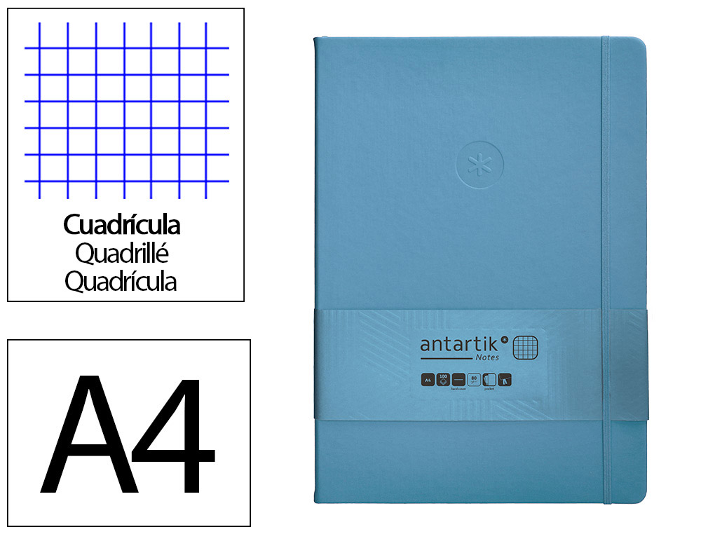 CADERNO COM ELASTICO ANTARTIK NOTES CAPA DURA A4 QUADRICULADO AZUL CLARO 100 FOLHAS 80 GR FSC