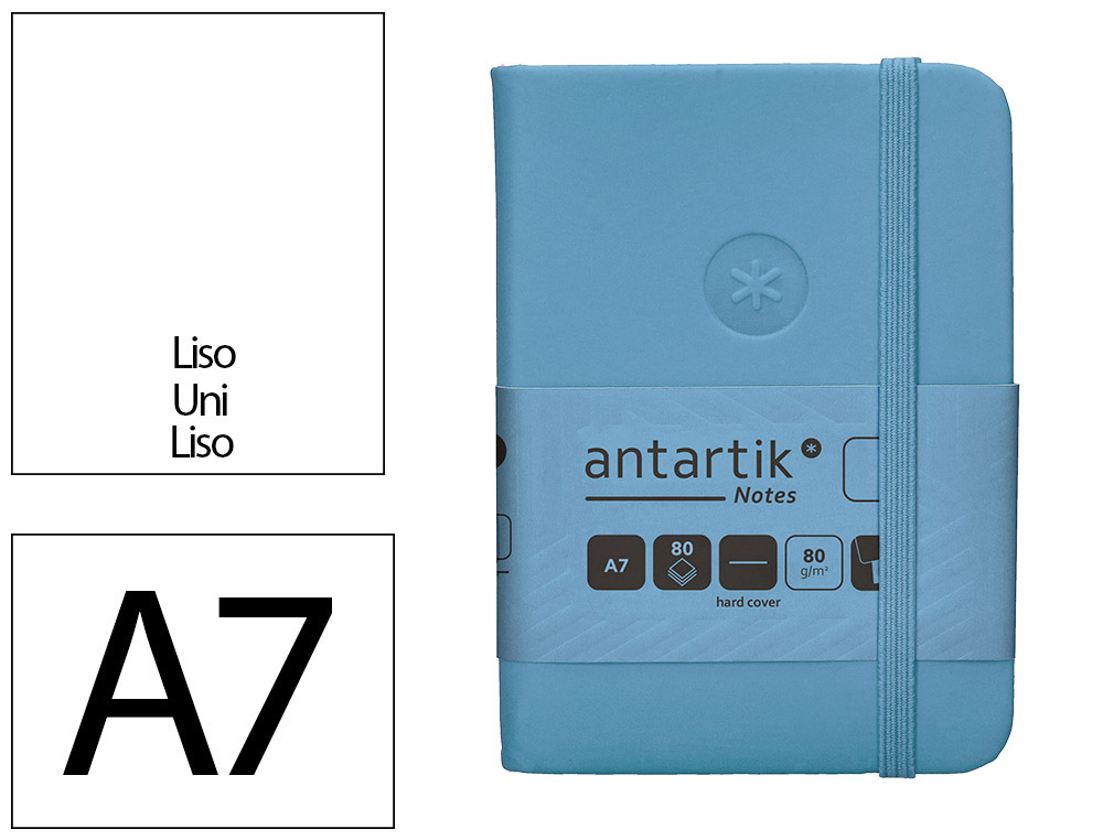 CADERNO COM ELASTICO ANTARTIK NOTES CAPA DURA A7 LISO AZUL CLARO 80 FOLHAS 80 GR FSC