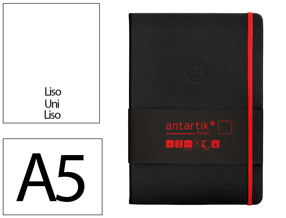 CADERNO COM ELASTICO ANTARTIK NOTES CAPA DURA A5 LISO PRETO E VERMELHO 100 FOLHAS 80 GR FSC