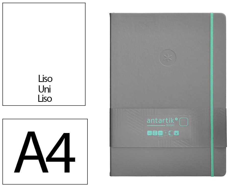CADERNO COM ELASTICO ANTARTIK NOTES CAPA DURA A4 LISO CINZA E TURQUESA 100 FOLHAS 80 GR FSC
