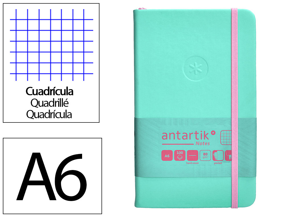 CADERNO COM ELASTICO ANTARTIK NOTES CAPA DURA A6 QUADRICULADO ROSA E TURQUESA 100 FOLHAS 80 GR FSC